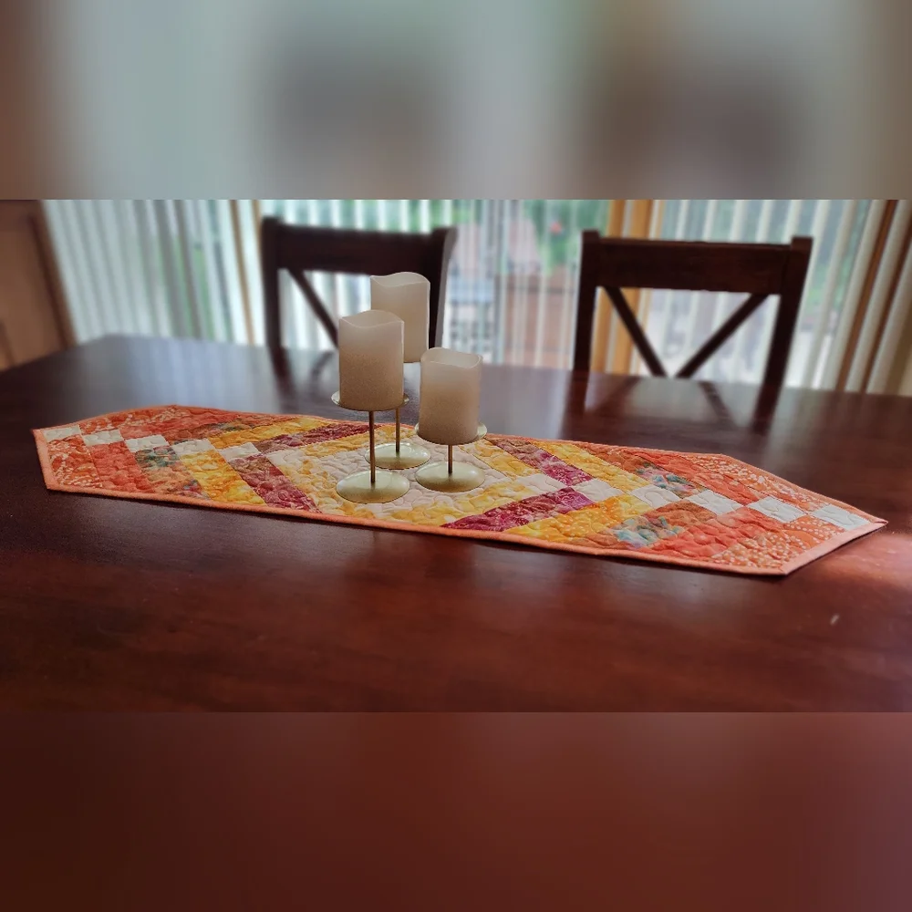 Tangerine Treasure! NEW HANDMADE Quilted Batik Table Runner -  12" X 46" - Picture 2 of 10